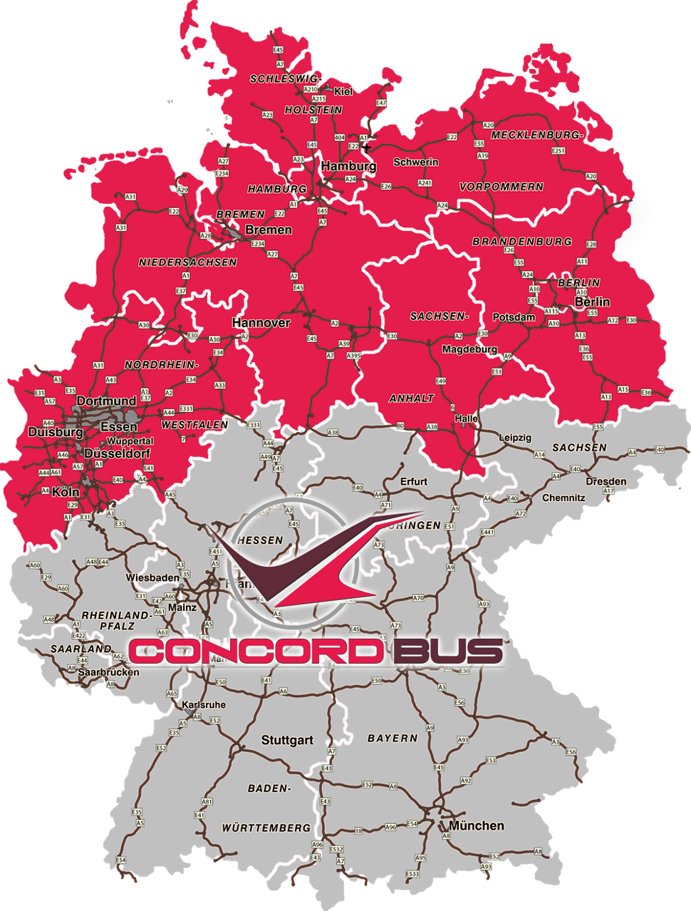 Zasięg Concord Bus w Niemczech